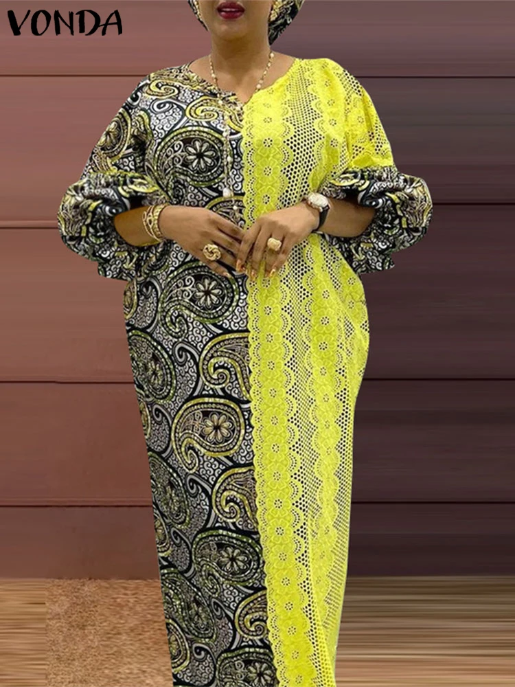 Plus Size VONDA Floral Printed Long Maxi Dress 2025 Elegant Robes Loose Vintage Holiday Casual V-neck Sundress Oversized