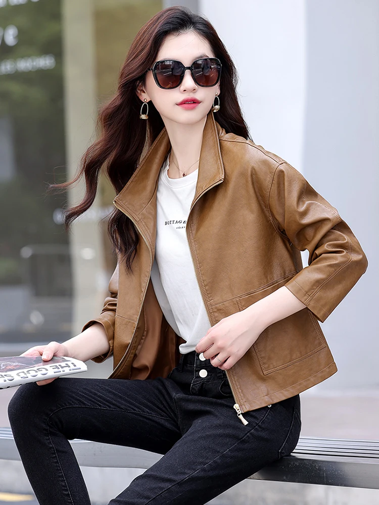   Napa-Lammlederjacke für Damen, Oberbekleidung für Frühling und Herbst, Neue Kollektion, Kleine Größen, Hochwertige Bikerjacke mit Reißverschluss