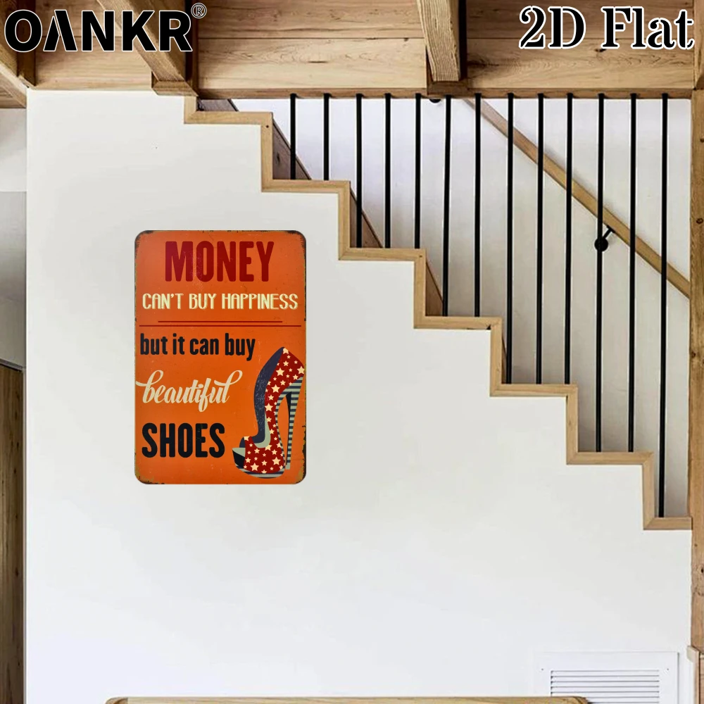 Funny Vintage High Heels Metal Tin Sign Money Can't Buy Happiness But It Buys Shoes Retro Wall Decor for Women's Closet Bedroom