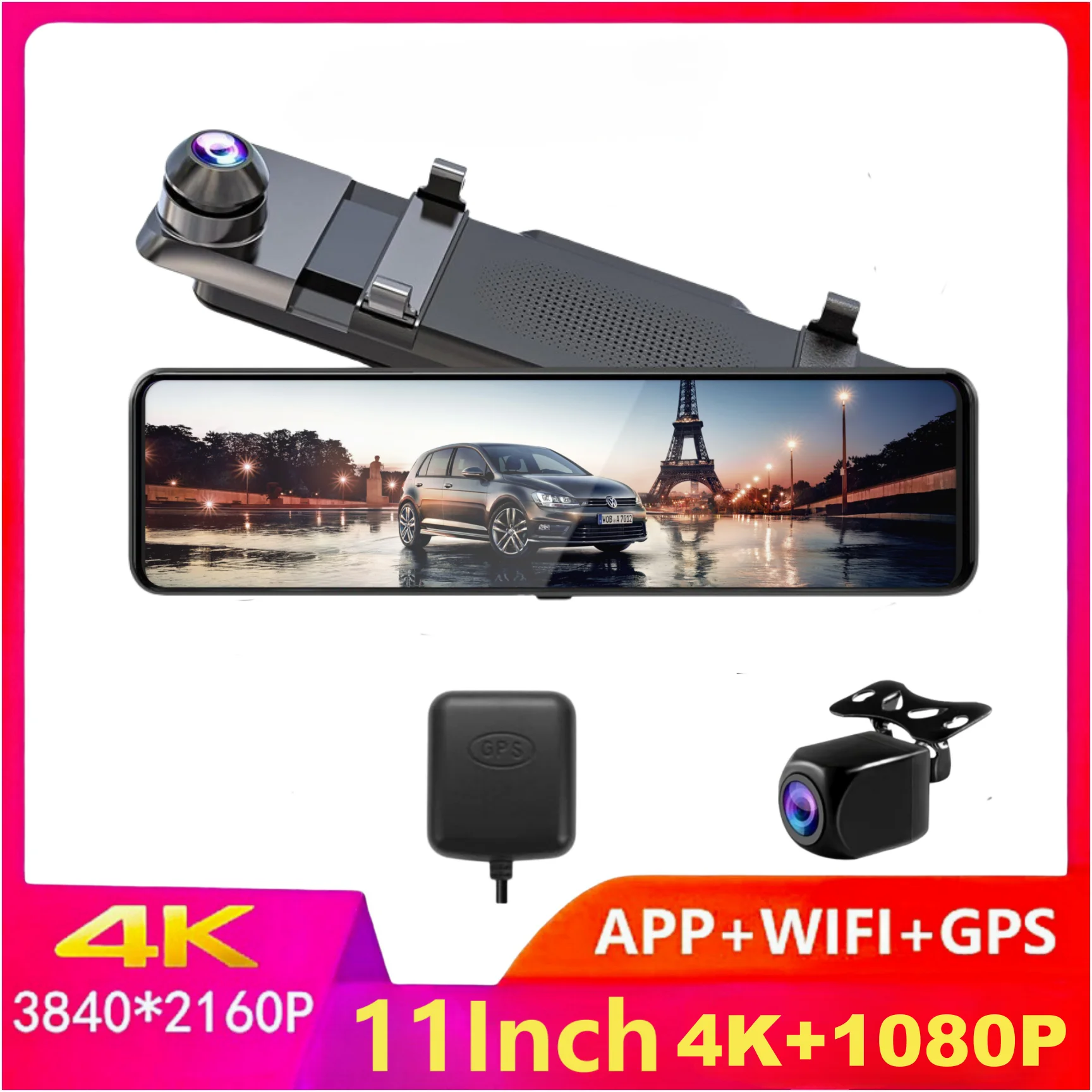 11 Inch Car DVR 3840*2160P 4K  Dash Cam WIFI GPS Sony IMX415 Rear View Mirror 1080P Car Camera Video Recorder Park Monitor