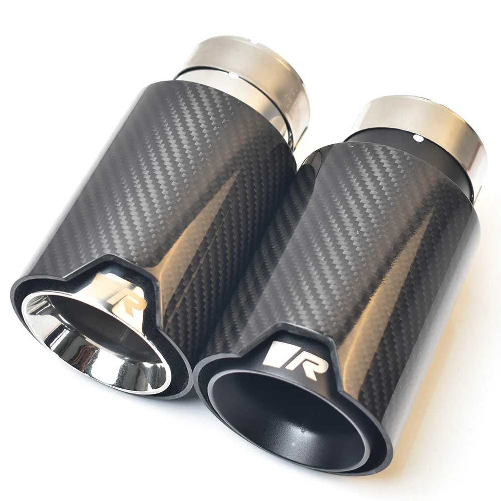 

1PC Car Modified Twill Glossy Black Carbon Fiber Bevel Muffler End Pipe Stainless Steel Exhaust Tip For M Style