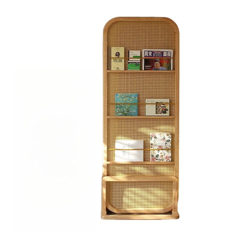 

Chinese retro original solid wood rattan screen facing the door entrance partition removable magazine rack