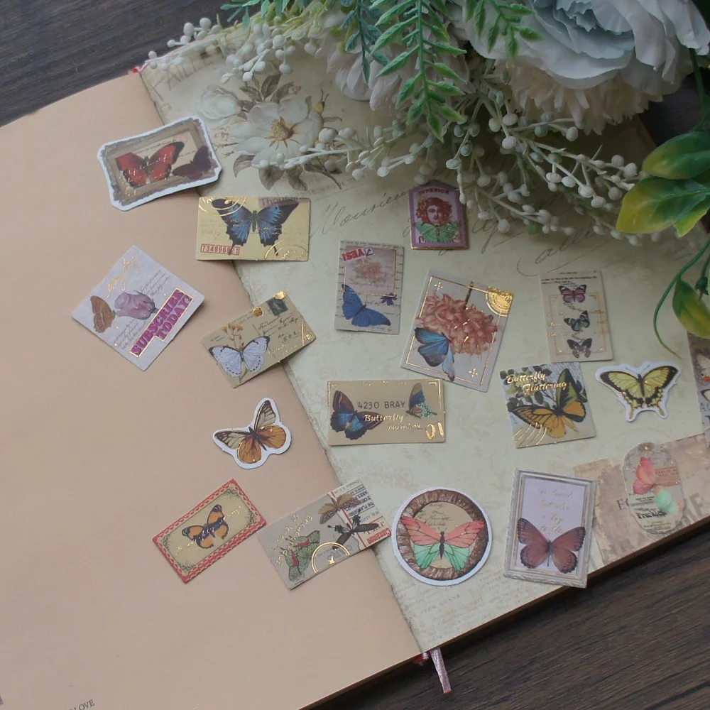 

38pcs Mini Gold Garden Butterfly Style Paper Sticker Scrapbooking DIY Gift Packing Label Decoration Tag