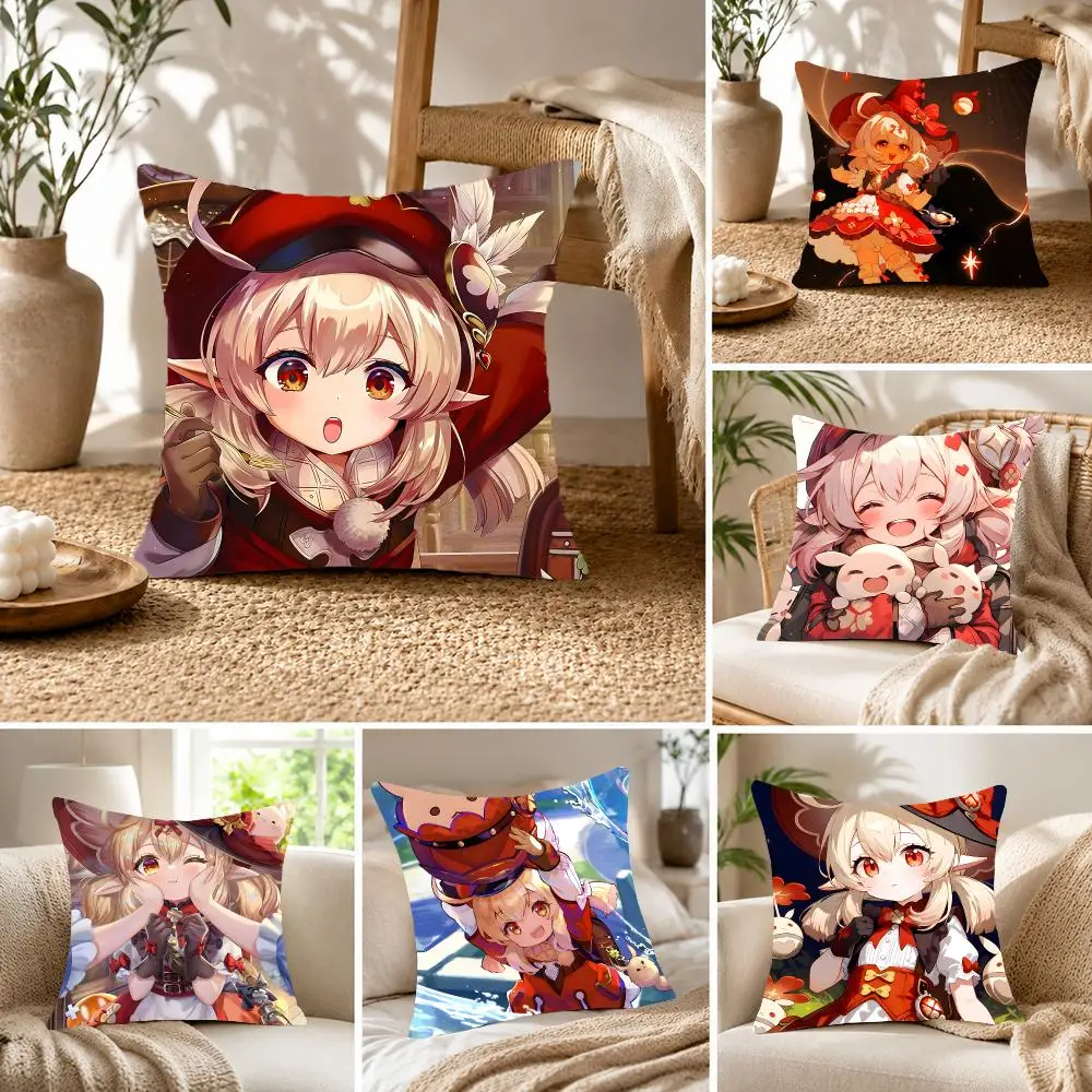 Enchanting Open-World Game G-Genshin Impact Klee Cushion Cover Fluffy velvet Nordic style plush Living room sofa decorative