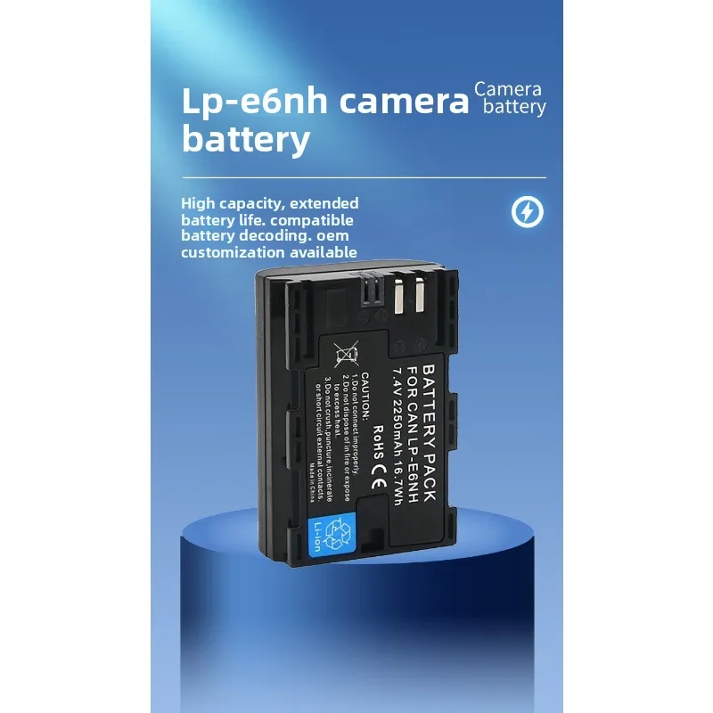 LP-E6NH Battery 7.4V 2250mAh Rechargeable Batteries and Charger for Canon EOS R5 R6 60D 70D 80D Mark II Camera Battery