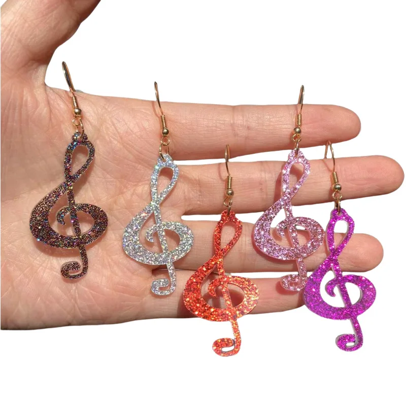 Fashion glitter acrylic geometric music symbol pendant earrings personalized notes love music activities pendant earrings