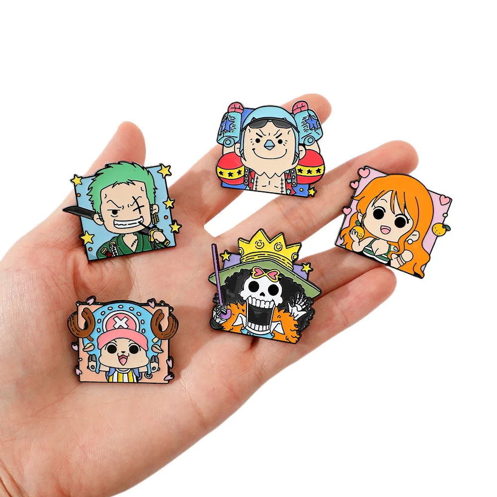 1 Set One Piece Brooch Anime Cartoon Luffy Skull Enamel Brooch Trafalgar Badge Lapel Pins Hats Backpack Decoration Jewelry Gifts