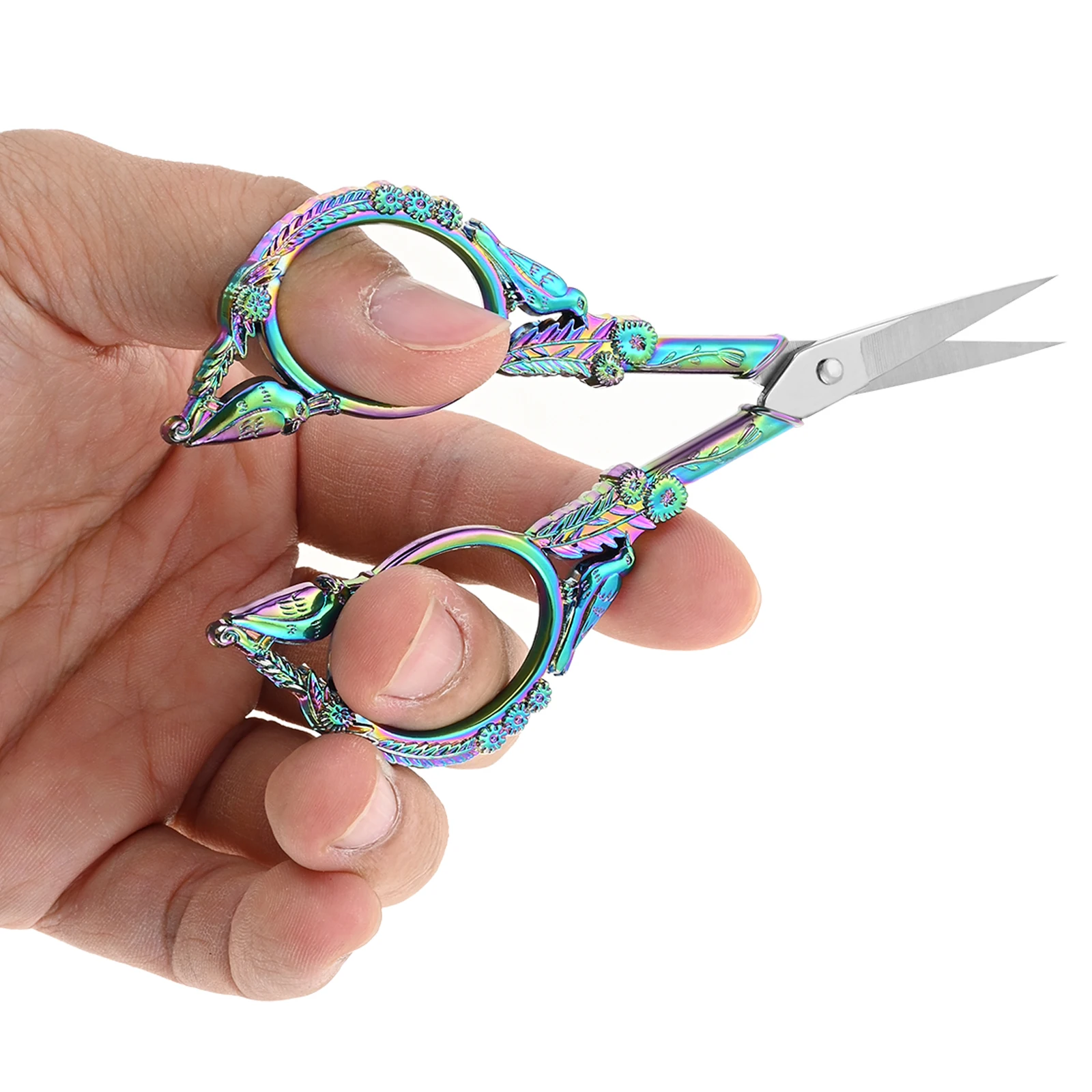 Retro Embroidery Scissors with Leather Sheath Vintage Relief Bird Type 4.6" Sewing Tool DIY Craft Cutting Thread Cloth Stitching - view 4