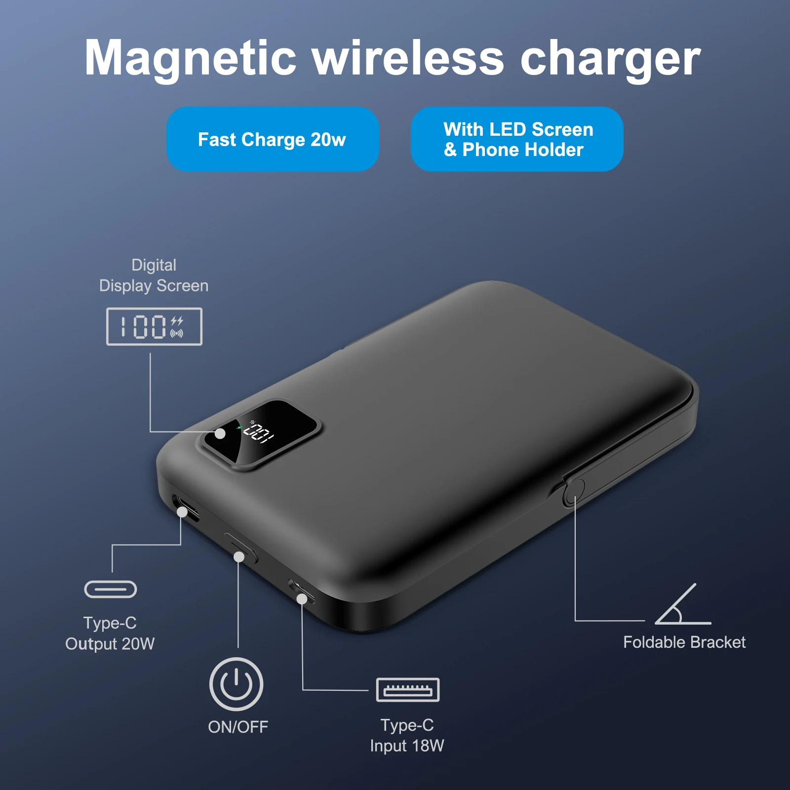 Banco de energía magnético, cargador inalámbrico de 10000mAh, batería externa portátil de carga rápida de 20W para iPhone serie 15/14/13/12