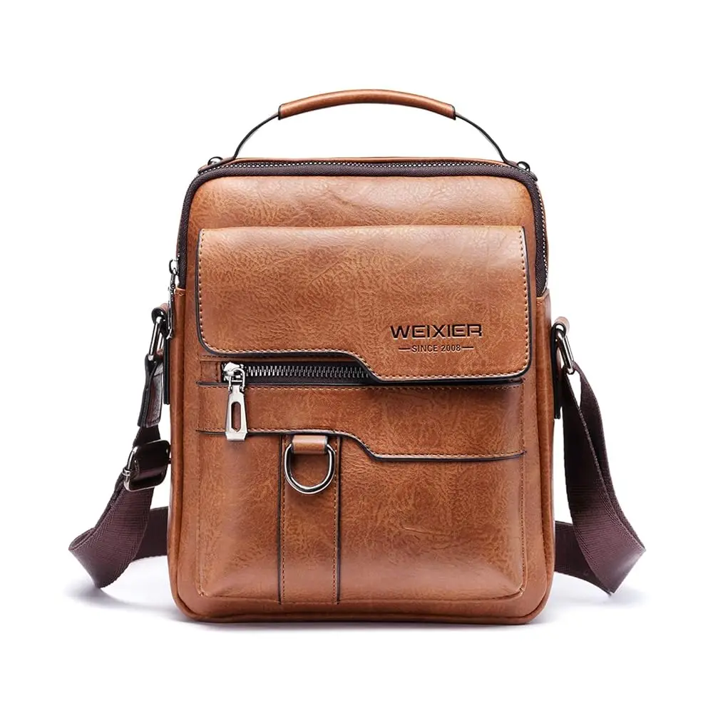 

Men's Shoulder Bag PU Leather Business Messenger Bag Briefcase Travel Crossbody Multi Pockets Handbag Purse