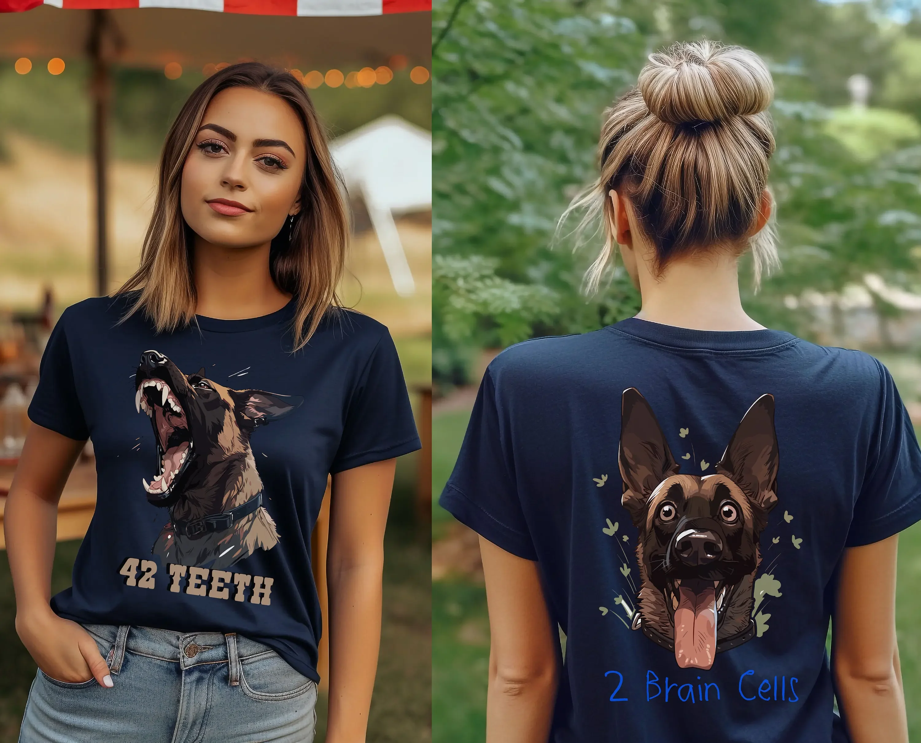 Malinois 42 T Shirtth and only 2 Brain Cells Front Back PrinT Shirt Funny Dog Working IGP Bitework Protection