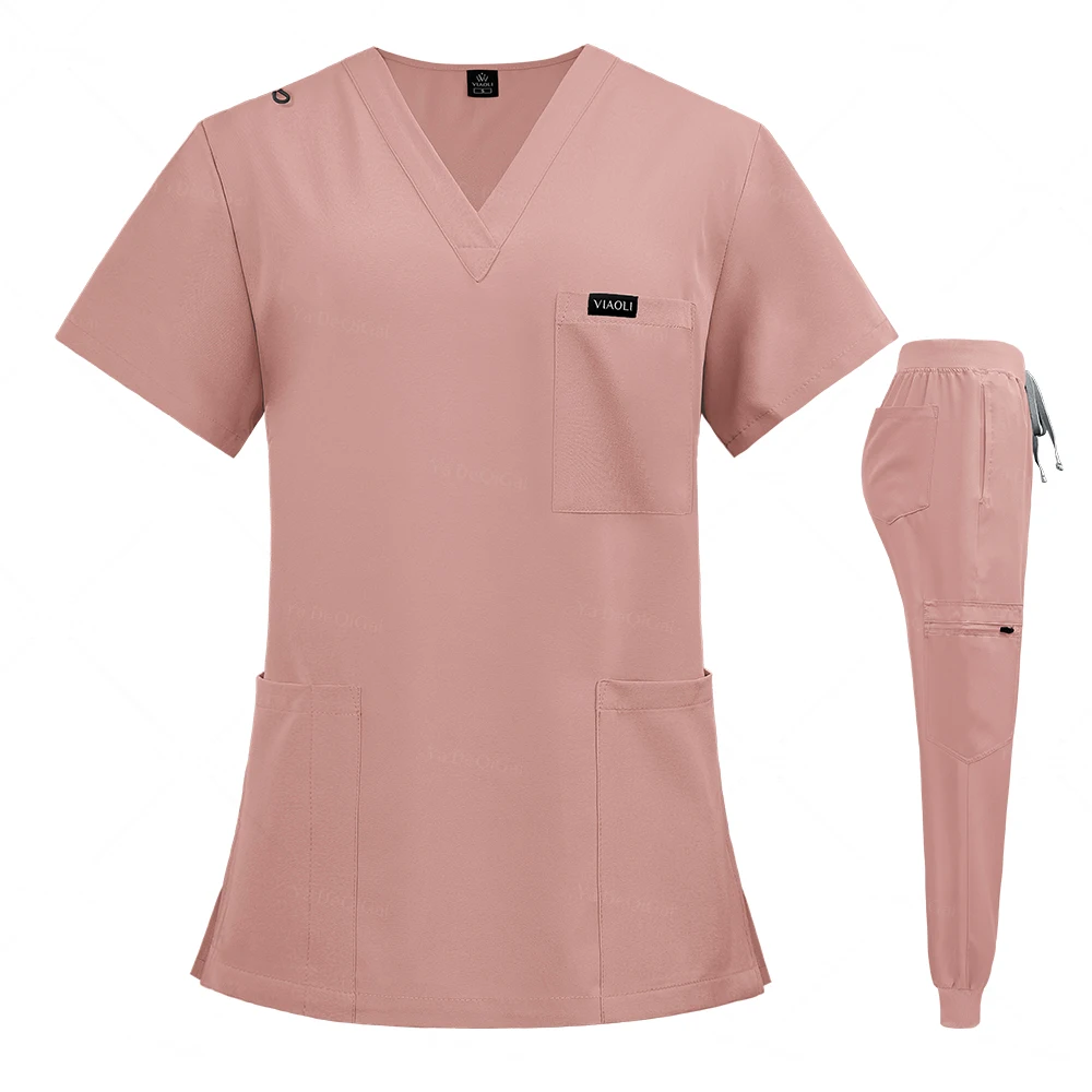 Nurse Lab Werkkleding Korte Mouw V-Hals Kleding Effen Kleur T-Shirt Medische Verpleegkundige Blouse Schoonheid Uniformen Scrubs Tops