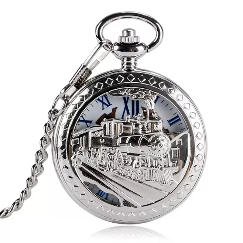 

New Hollow Steam Train Pattern Manual Mechanical Pocket Watch Retro Simple Men's and Women's Pocket Watch