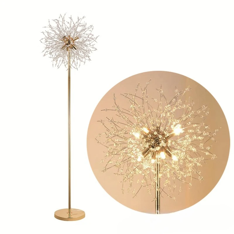 Nordic Modern Dandelion Crystal Floor Lamps Starry Sky Living Room Standing Lights Bedroom Beside Lustre Study Led Lighting