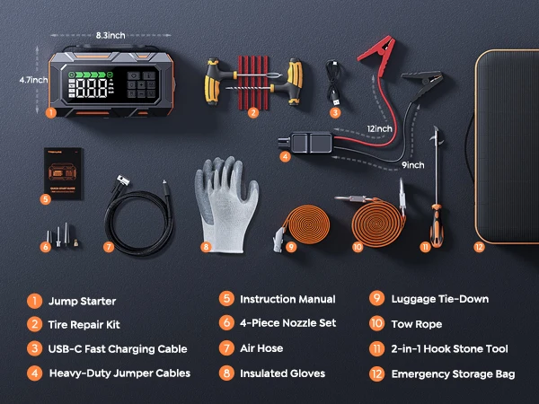 BUTURE 6-in-1 Auto Jump Starter Reparatiegereedschap Luchtcompressor 160PSI 26800mAh Startapparaat Draagbare auto-hulpkit voor noodgevallen langs de weg