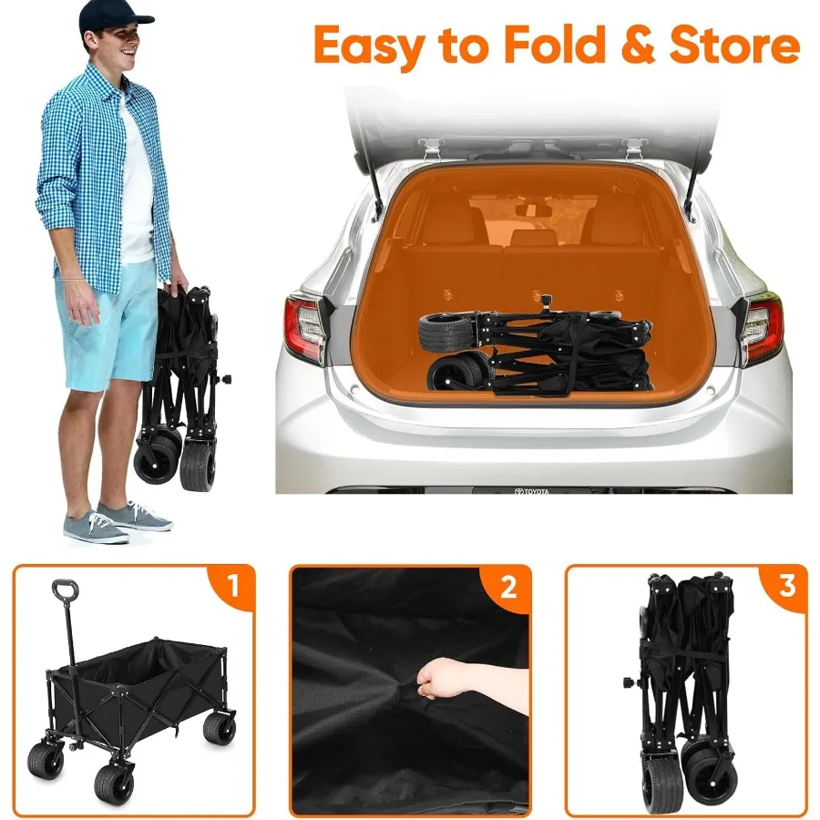 عربة قابلة للطي مع طاولة عربات قابلة للطي ذات سعة كبيرة للحديقة الخارجية والشاطئ والتسوق والرياضة والتخييم والحديقة الثقيلة D #6