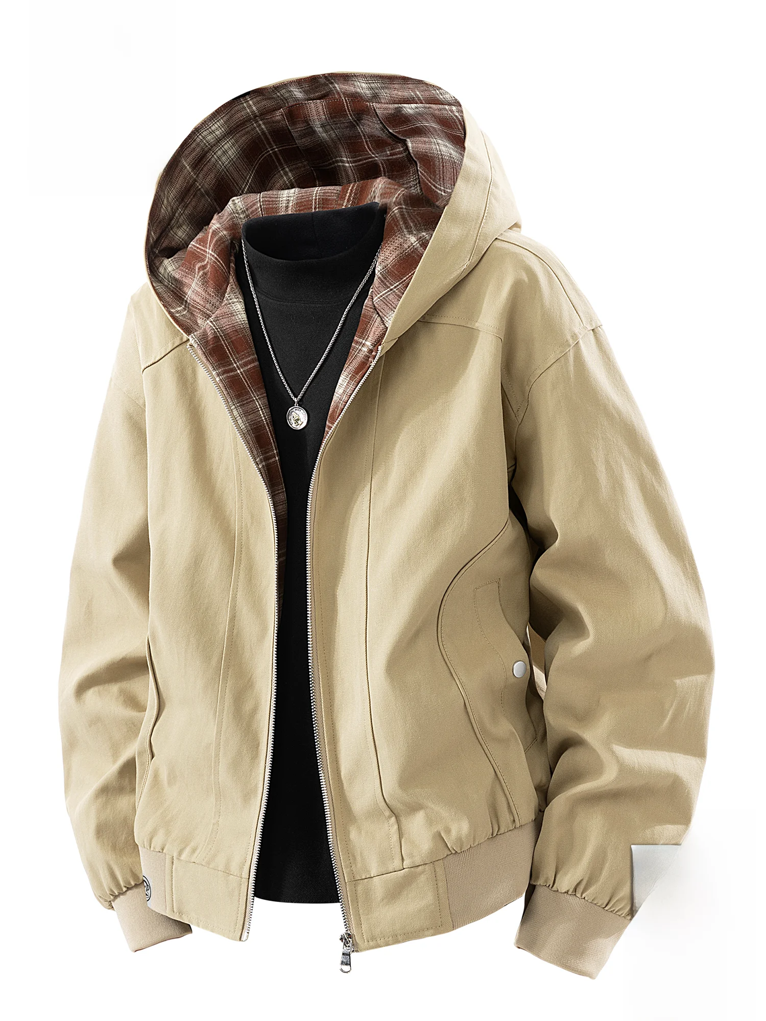 

Мужская повседневная свободная куртка Paul Frank с капюшоном в клетку, из полиэстера, с длинными рукавами, на молнии, с животным принтом, молодежная мода