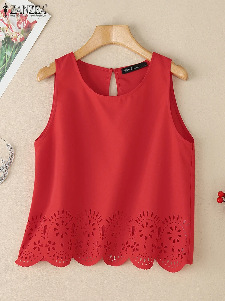 2025 zanzea verão oco para fora camis sem mangas tanques topos feminino elegante o pescoço camisa de férias elegante trabalho blusas fmeale coletes