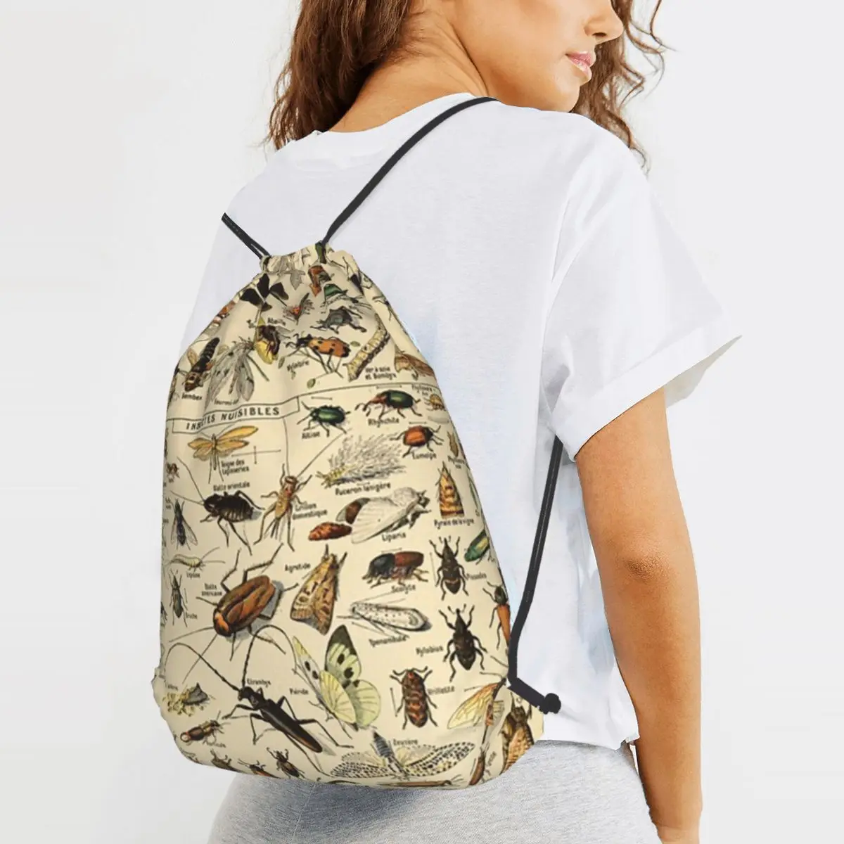 

Insects In French Backpacks Casual Drawstring Bags Sports Bag Book Bags for Travel School