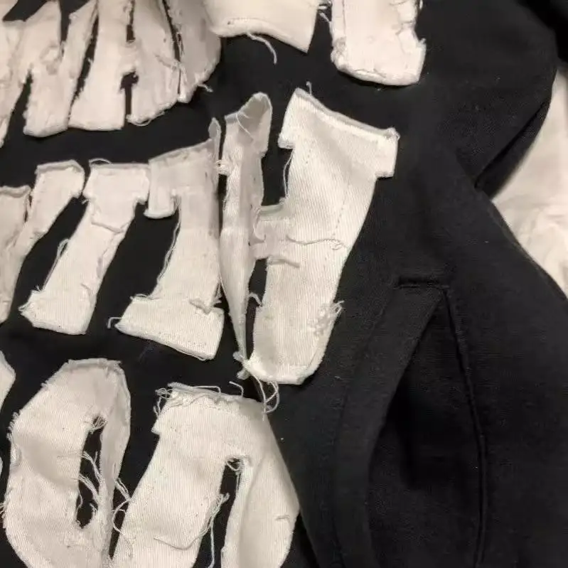 힙합 스타 빅 레터 패치워크 후드티 남성용 Y2K 스트리트웨어 폴리에스터 롱 슬리브 루즈핏 후드티