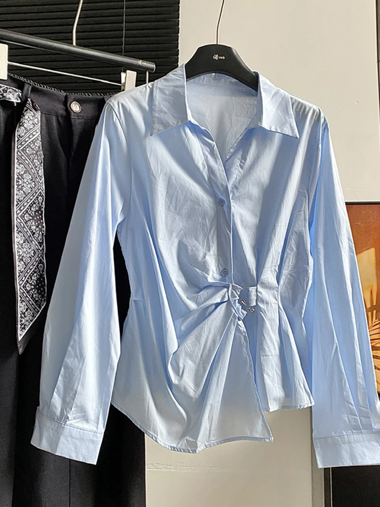 

Модный повседневный топ для женщин с воротником и асимметричным подолом, осенняя новинка 2025 года...