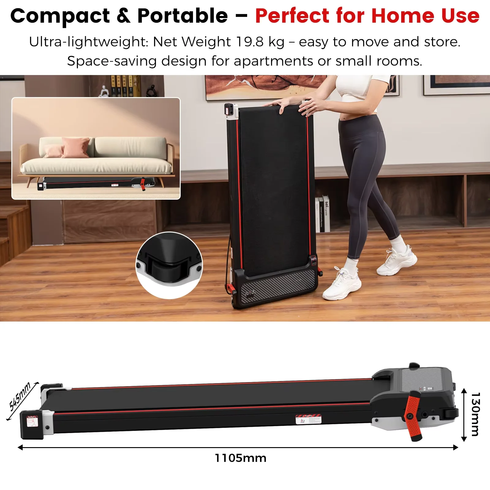CITYSPORTS PRO Laufband, Elektrisches Laufband mit Steigung, Beidseitiges Laufband für Zuhause, Fußmassage, 120kg, 1-6km/h – Detail 4
