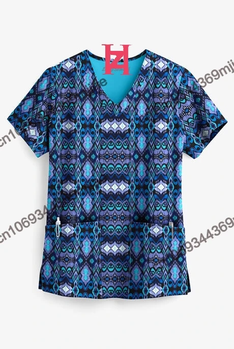

Nurse T-shirt V-neck Pocket Women's Surgical Clothing Oversize T-shirts Fashion Woman Blouses 2023 Spring Top Female Tshirt
