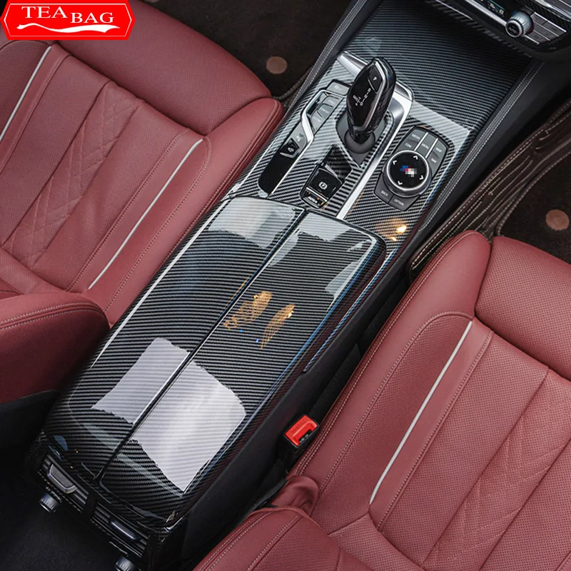 For LHD Carbon Fiber Pattern Car Stickers Gear Shift Panel Cover Interior Trim For BMW Series 5 G30 G31 Modification Accessories