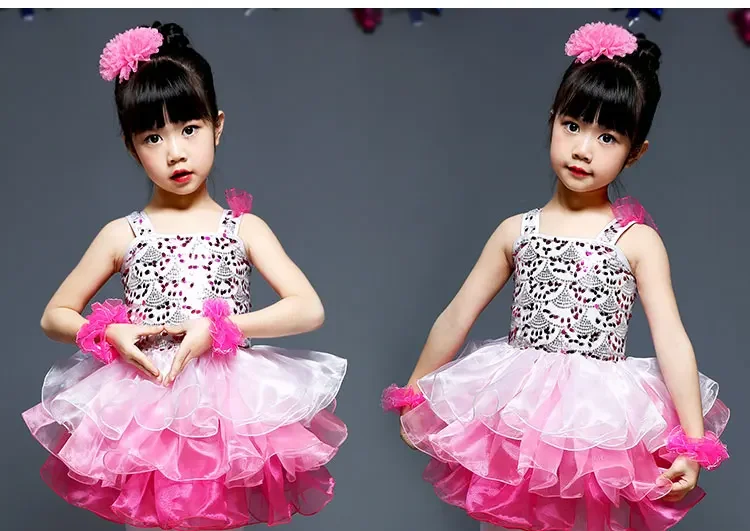 

2025Children's costumes sequins girls sequins dance skirts Pompon skirt child princess dress catwalk ballet performance clothing