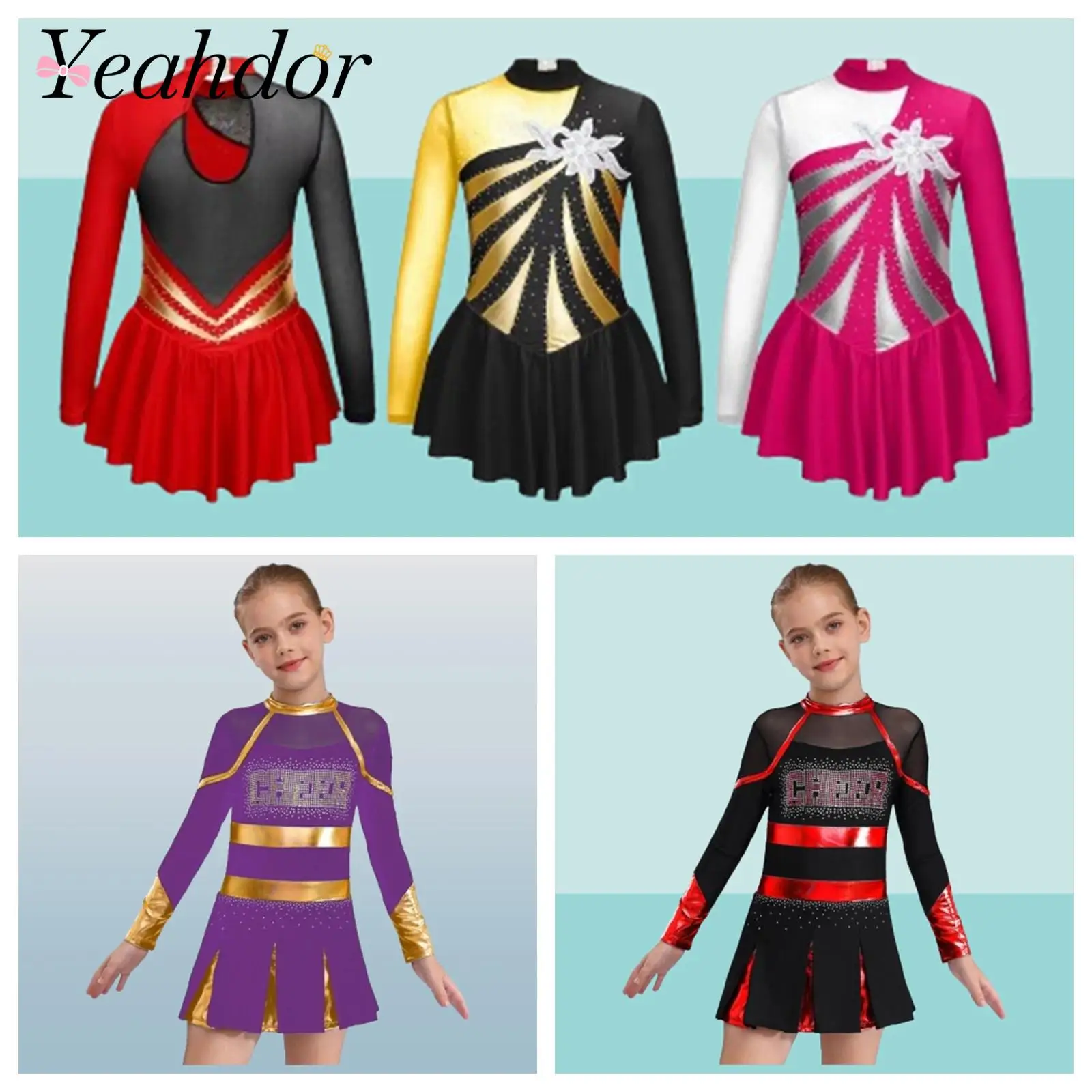 

Kids Cheer Dance Figure Skating Dress for Girls Floral Ballet Dress Figure Skating Leotard Shiny Rhinestone Cheerleader Costume