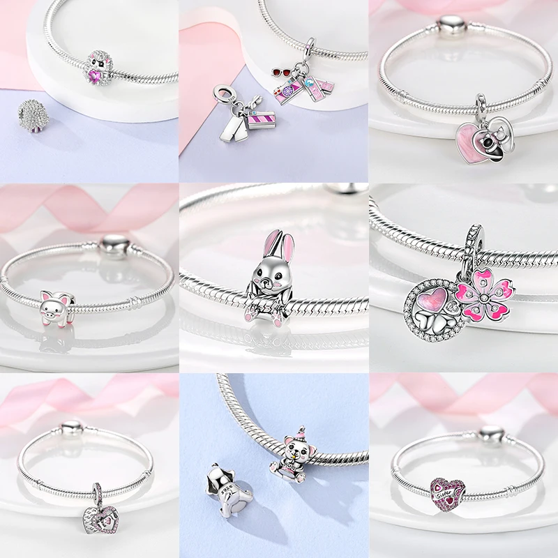 2026 Neuer Rosa Charm aus 925 Sterling Silber, Herz-Schleife-Parfüm-Rosen-Perlenanhänger, passend für europäische Armbänder, DIY, romantisches Geschenk für Frauen – Detail 3