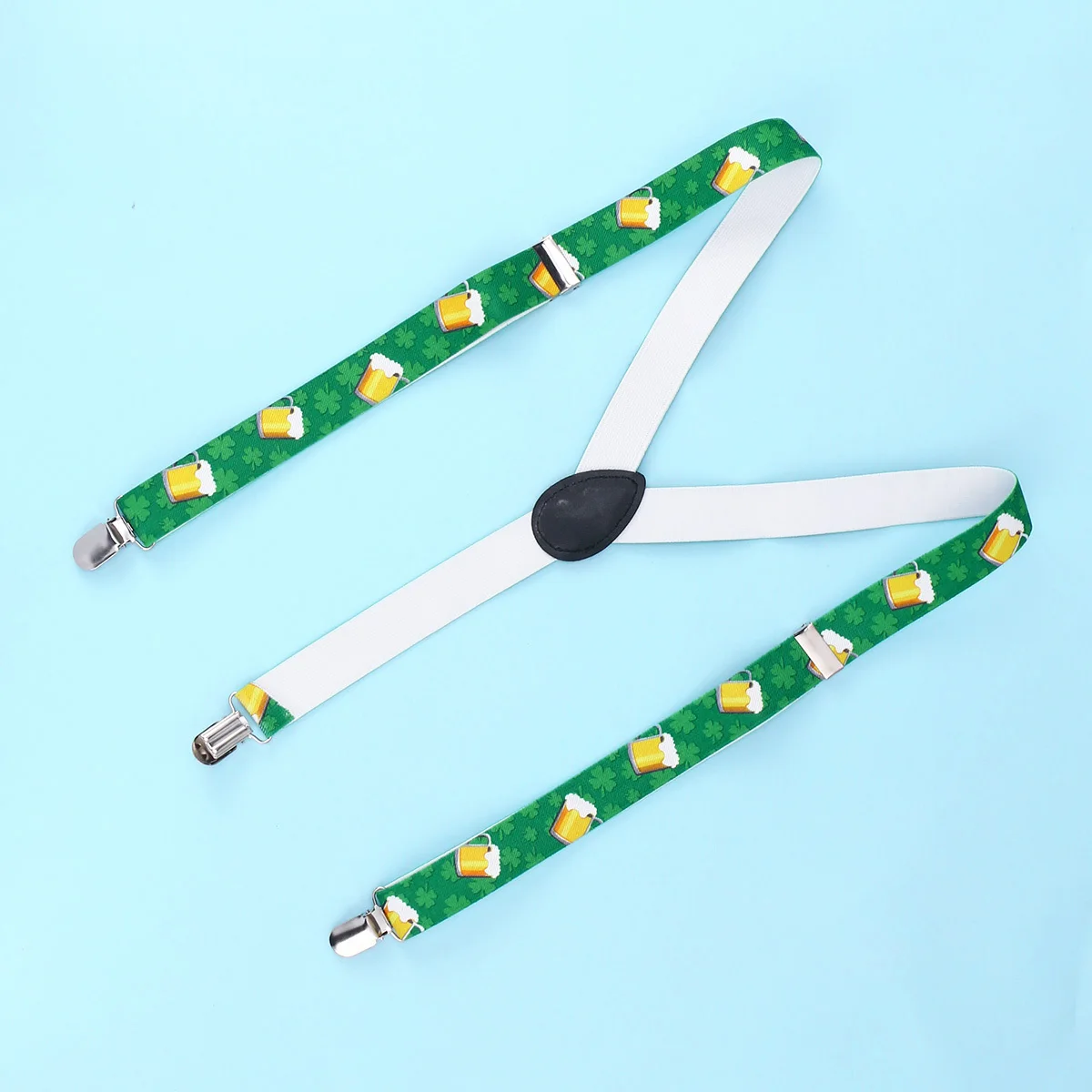 Suspender Elastis untuk Pria Penyangga Bentuk Y yang Dapat Disesuaikan dengan Motif Bir Nyaman dan Aman untuk Celana Pendek Hijau