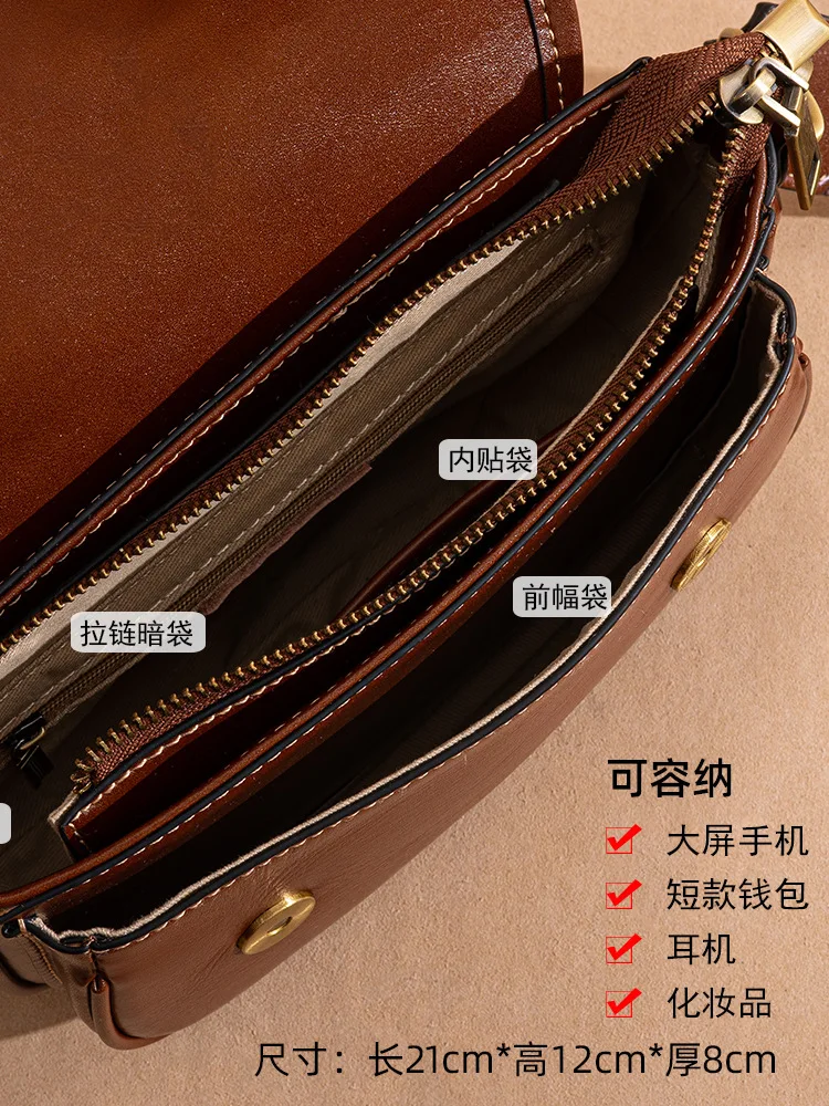 Genuine Leather Women\'s Bag 2024 New Ladies\' Handbag Underarm Shoulder Bag Simple Retro High Quality Cowhide Small Crossbody Bag