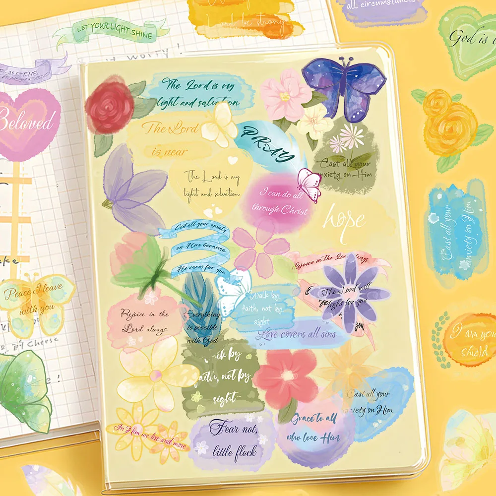 

50 шт., библейские акварельные наклейки для окрашивания, упаковка, водонепроницаемый прозрачный буклет для домашних животных, декоративные водонепроницаемые наклейки для гитары