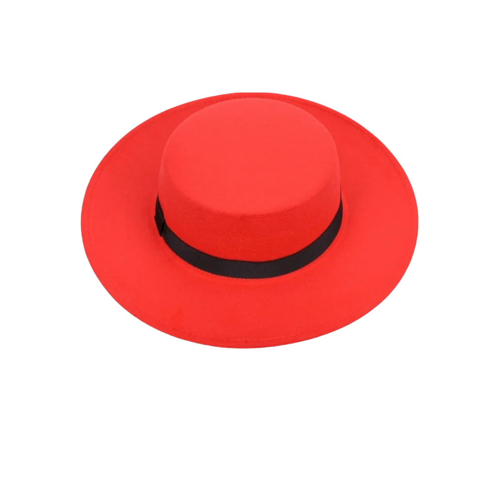 

Trendy Solid Color Men's Felt Hat Elegant Classic Woolen Flat Top Hat British Style Big Brim Women Jazz Hat Church Events