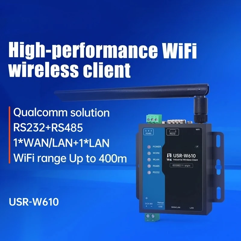 Serial RS485 RS232 to WiFi Converter Industrial Wireless Client Modbus Gateway MQTT Protocol USR-W610 (Qualcomm Version)