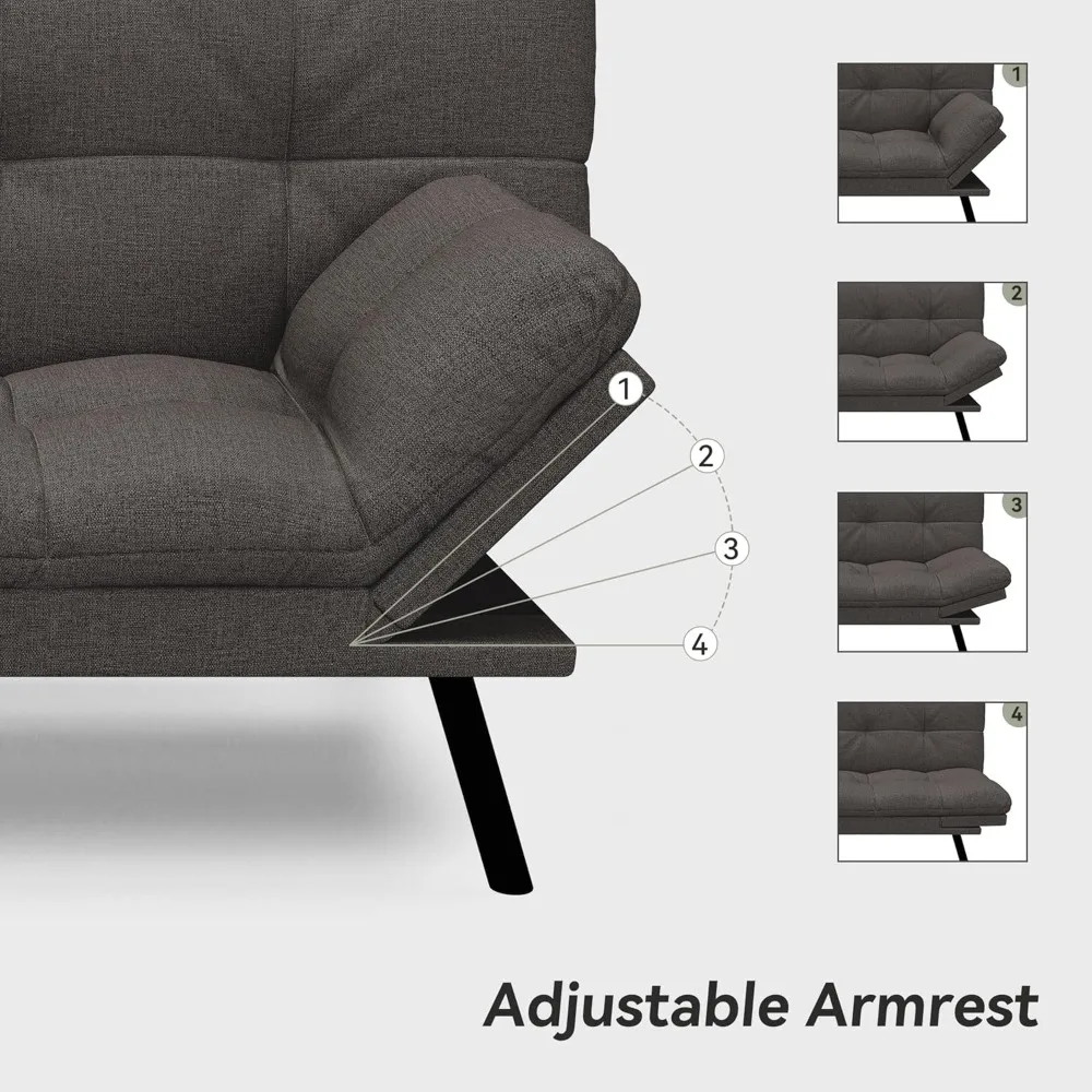 أريكة سرير فوتون من إسفنج الذاكرة مع وسائد قابلة للفصل ومسند ظهر ومساند للذراعين قابلة للتعديل، مقعد محبب حديث من الكتان