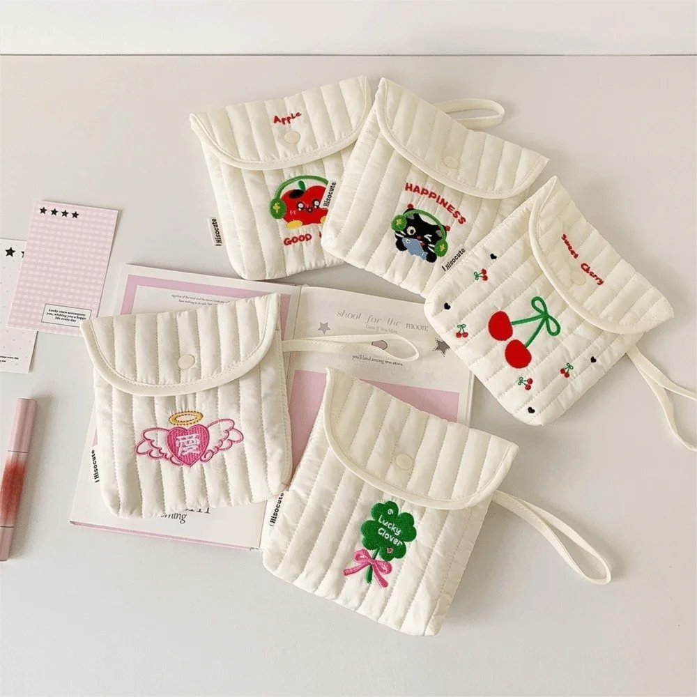 

Large Capacity Embroidery Cherry Cosmetic Bag Cat Wristband Makeup Bag Menstruation Towel Storage Square