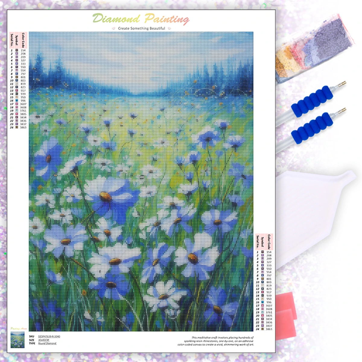 

CHENISTORY Diamond Painting Blue Flower Full Square Diamond Embroidery Cross Stitch Kit Diamond Mosaic Gift Decoration Art