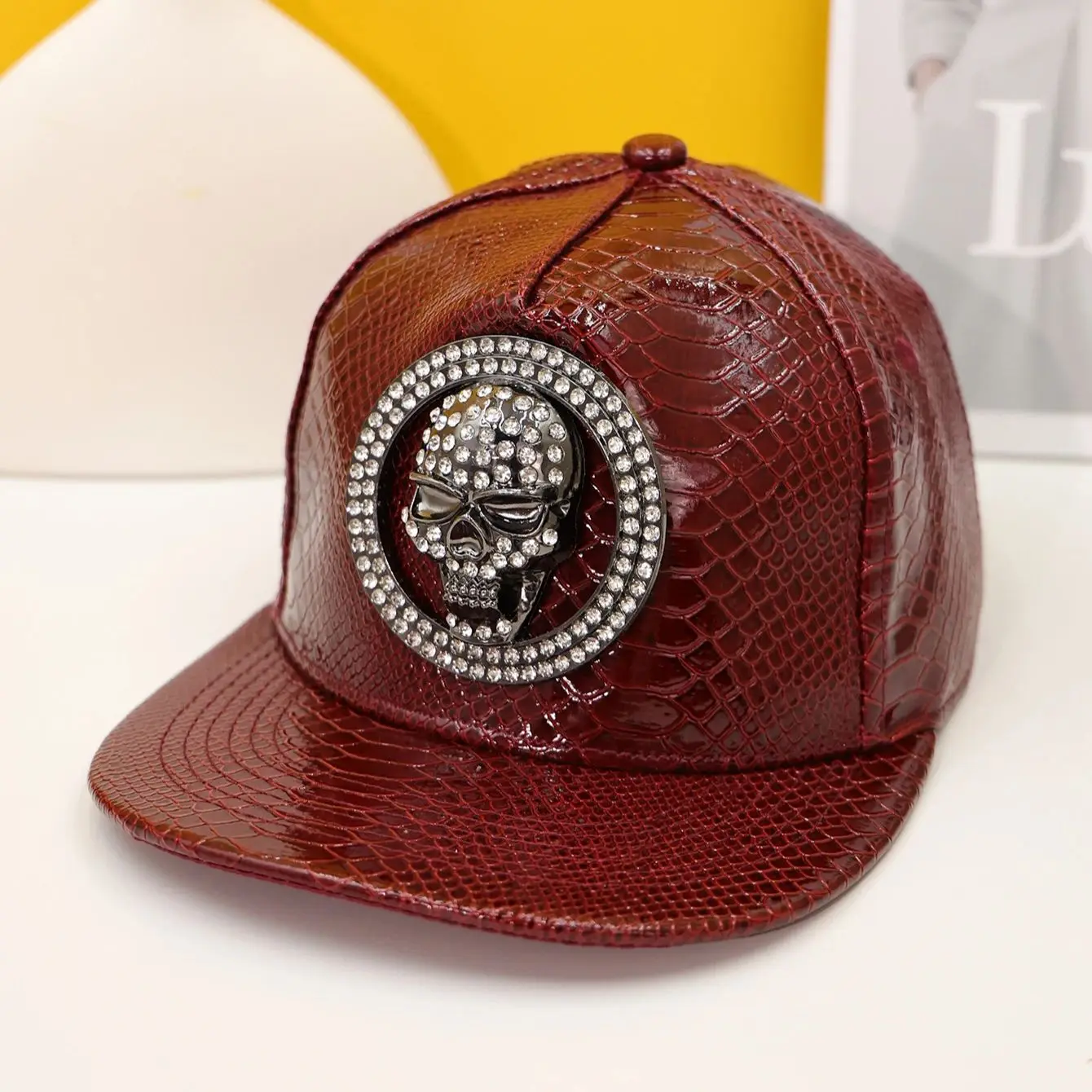 1pc crocodile pattern PU leather baseball cap trendy hip-hop skull flat brim duckbill hat