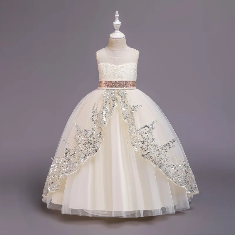 Sonder lantejoulas sem mangas rendas vestidos da menina de flor requintado vestidos de casamento elegantes para niñas personalizado