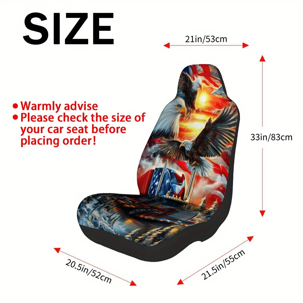 Set Of 2, Patriotic Truck Art Print Seat Covers For Both Men And Women, Universal Fit For Front Seats In Cars, Suvs, Sedans, And