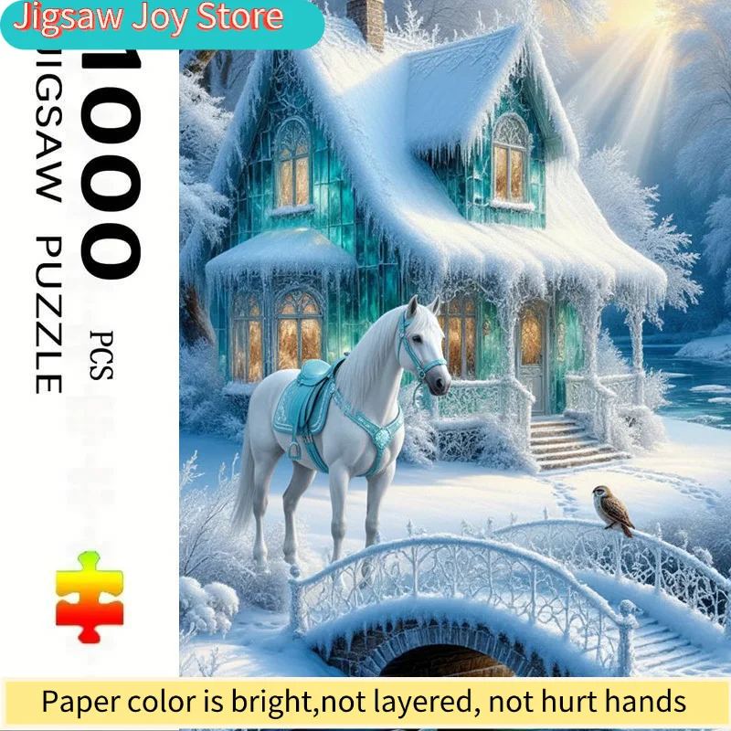 

Пазл для взрослых, размером 70,0x50,01 см, изображающий снежную хижину с животными и белым конём. Идеально подходит для творческих задач.