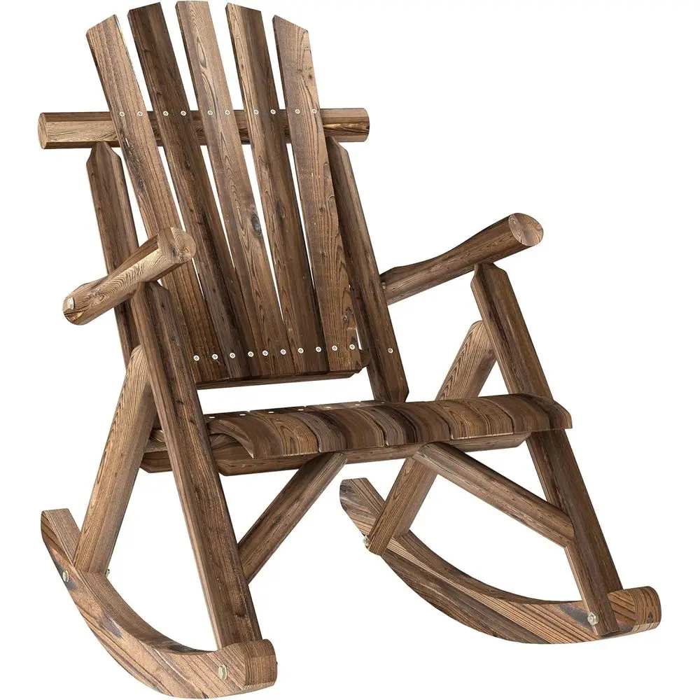 

Single-Person Outdoor Rocking Chair, High Back Adirondack Patio Chair with Slatted Seat and Backrest for Rustic Garden, Backyard