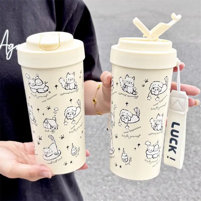 

Original Snowman Cat Stainless Steel Vacuum Insulated Water Cup With Straw Lid Cute Thermos Bottles for Christmas Car Coffee Cup