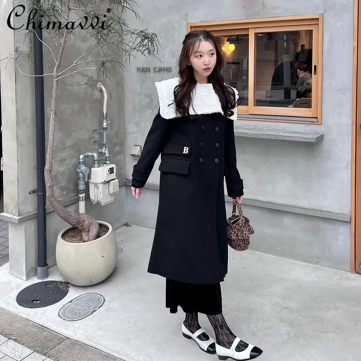 

Новое японское модное пальто-тренч с буквой B, женское, свободного кроя, двубортное, длинное, шерстяное, элегантное, с вышивкой, 2026 год