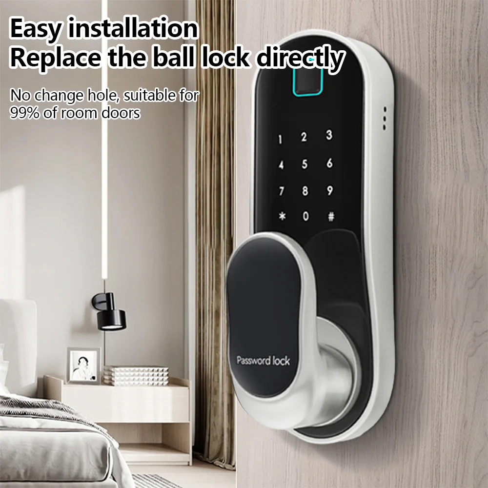 Smart Door Lock Keyless Entry Door Lock Handle with 2 Cards and 2 Keys Biometric Door Lock App Remote WiFi for 30-60mm Door