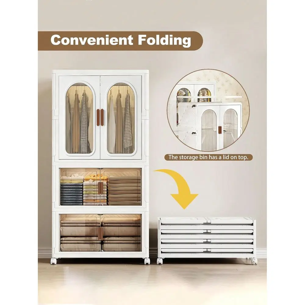 

3 4Layer Stackable Storage Container With Wheels And Magnetic Doors, Plastic Clothes Wardrobe Storage Box, Suitable For Food St