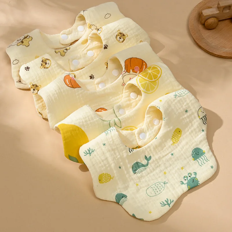 Cotton Gauze Baby Bib Babies Accessories Newborn Baby Apron Feeding Bib 6 Layer Muslin Burp Cloths Kids Saliva Towel New Born