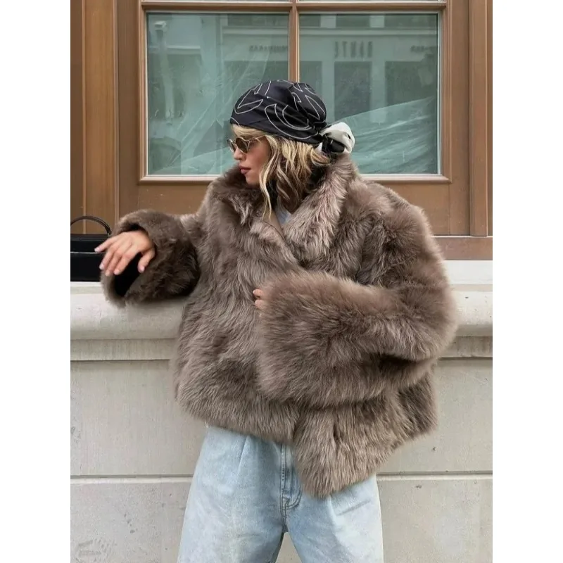 

Fluffy Faux Fur Thicken Overcoat Women Winter Clothing 2025 Long Sleeve Casual Warm Coat Female Fashion Streetwear Outerwears